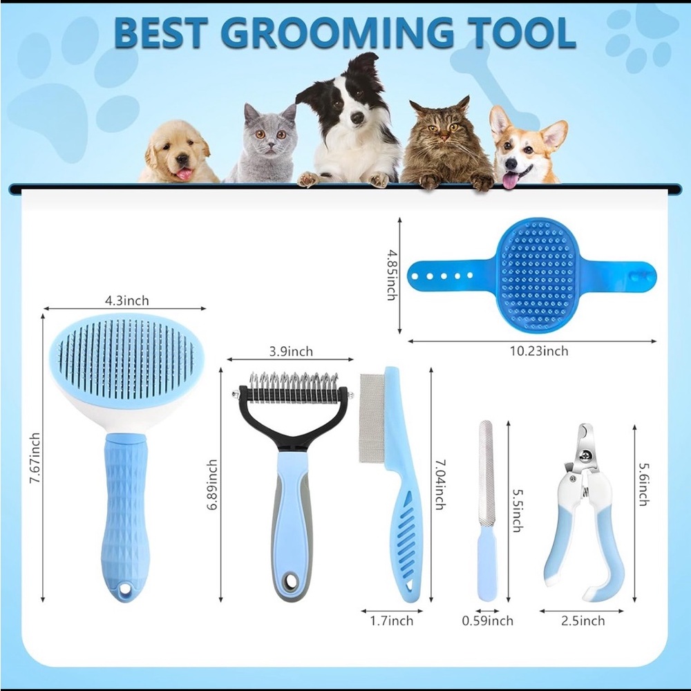 Blue Pet Grooming Tool Set